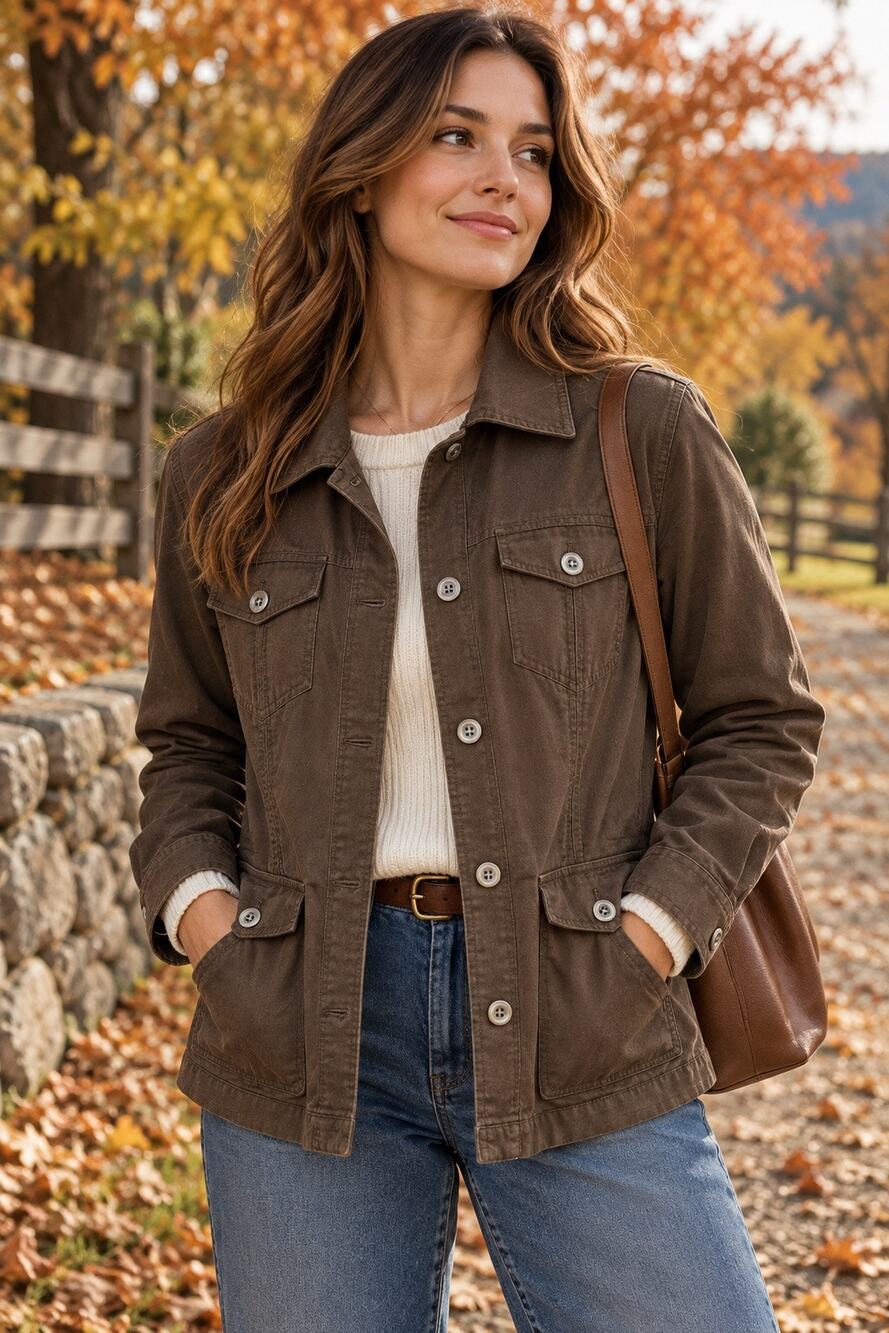 Eddie Bauer Chocolate Brown Linen Cotton Utility Barn Jacket L Heritage Gorpcore